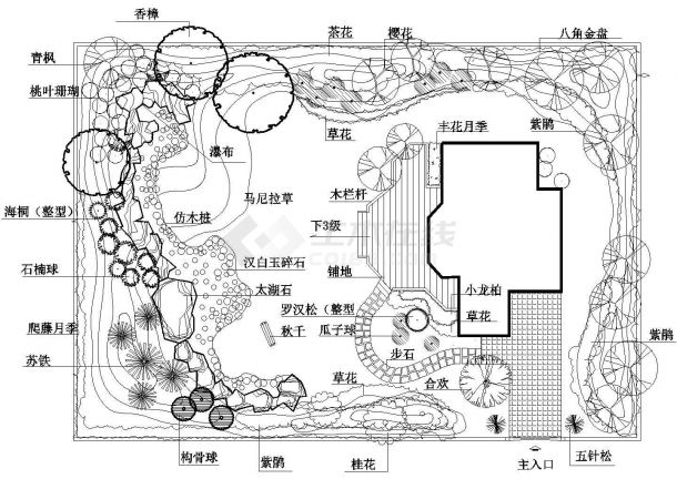 【平面cad】某小型小庭院园林设计施工详细方案平面CAD图纸_土木在线