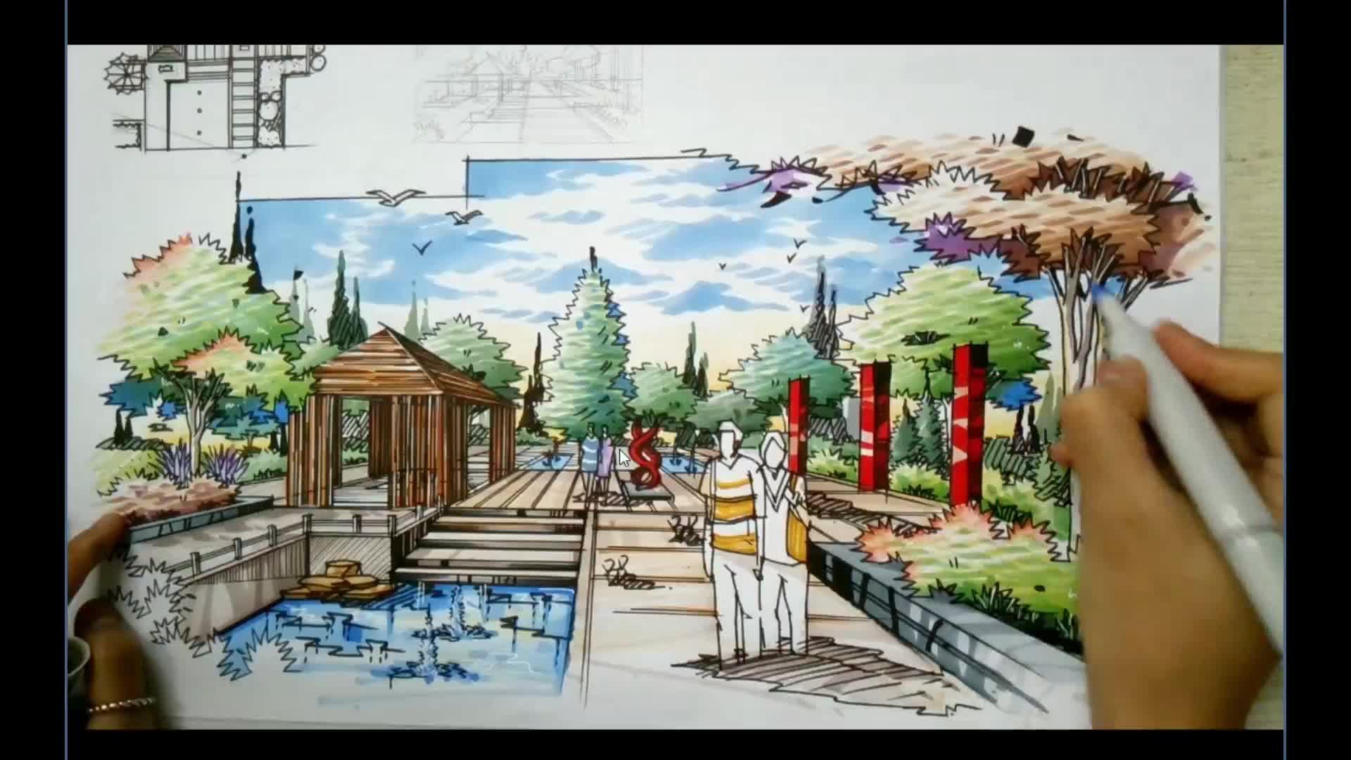 环境设计-景观设计-植物-马克笔上色 - 