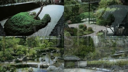 日本园林古典建筑植物溪水岩石树林